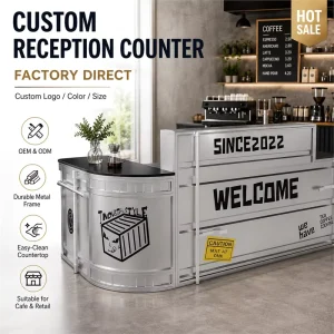 Industrial Stainless Steel Reception Desk for Cafe, Bar, or Restaurant