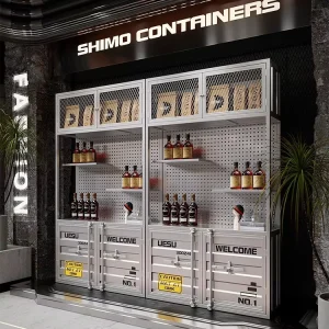 Industrial Style Metal Display Cabinet with Perforated Panel Shelf for Tools, Collectibles, Wine Storage, and Product Display