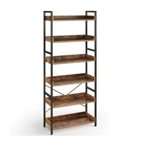 Industrial Wooden Bookcase with Open Storage Shelves Rustic Standing Bookshelf for Living Room