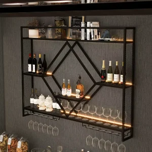 Iron Art Modern Wall-Mounted Wine Rack Cabinet with Storage Shelf, 10-Bottle Capacity