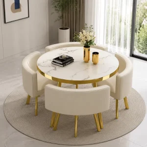 Iron Extendable Dining Table Set with 4 Chairs