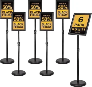 Iron Sign Holder Stand Floor Signage with Heavy-Duty Base Vertical or Horizontal A3/A4 Display