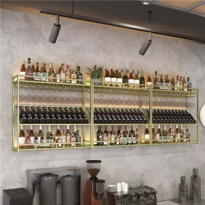 Iron Wall-Mounted Wine Rack Storage Shelf and Wine Display Stand with LED Lights