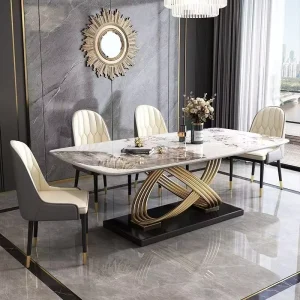 Italian Sintered Stone Dining Set with Modern Minimalist Rectangular Table and 6 Chairs for Home