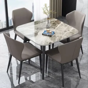 Italian Slate Negotiation and Dining Table and Chair Set, Square Reception Table