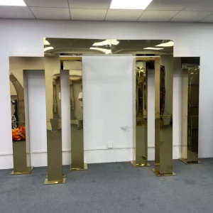 J146 Modern Stainless Steel Square Column Golden Gate Arch Metal Flower Stage Stand Backdrop Frame for Wedding Event Decor