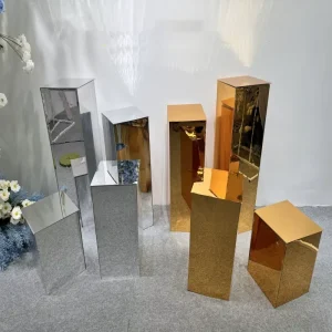 J79 Foldable Double-Mirror Acrylic Square Column Wedding Decor Flower Cake Rack
