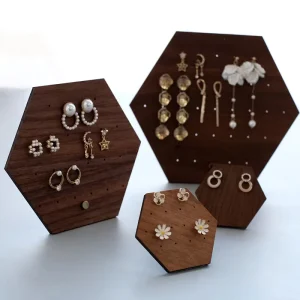 Jewelry Display Stand Hexagonal Walnut Honeycomb Design Earrings Necklace Storage Rack for Jewelry Store Live Streaming