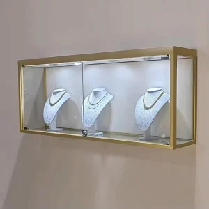 Jewelry Display Wall Cabinet Stainless Steel Curved Glass Custom Display Cabinet