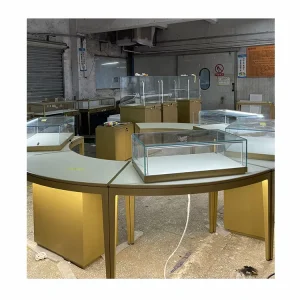 Jewelry Showcase with LED Custom Stainless Steel and Glass Jewelry Display Cabinet