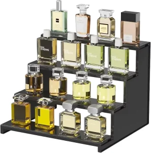 Jinda 12 Inch Versatile Acrylic Plastic Dark Cologne Stand 4 Layer Ladder Shelf Recyclable Modern Vanity Display Rack