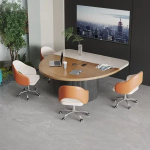 Jizeng Solid Wood Oval Conference Table Small 4 Person Business Negotiation Chair Set Office Reception Light Luxury High End