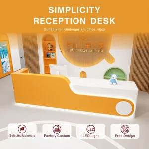 Kids Daycare Kindergarten Curved Reception Desk LED Front Counter for Early Education Dance Studio Custom Cashier