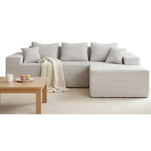 L Shape Boneless Corduroy Modular Sectional Sofa Armless Deep Seat Sponge Filled Sofa No Assembly Apartment Living Room