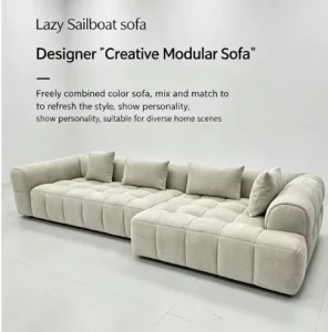 L-Shaped Modular Three-Seat Sofa Bed with Sponge-Filled Faux Leather Upholstery