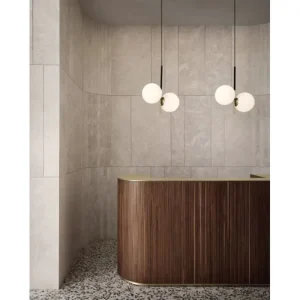L-Shaped Wooden Reception Desk with Brown Finish for Beauty Salon or Hotel