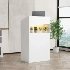 带 LED 照明的小型接待台，紧凑型白色前台柜台，适用于办公室、商店、美容院、大堂的接待讲台