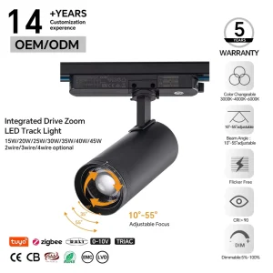 LED COB Track Light 10 55° Zoom Dimmable for Museum Gallery Retail