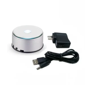 LED Crystal Photo Cube Display Stand ABS 5V Sensor Warm Light AAA Battery Rotating Platform