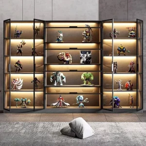 LED Glass Display Cabinet for Figure Collections with Aluminum Frame and Glass Doors