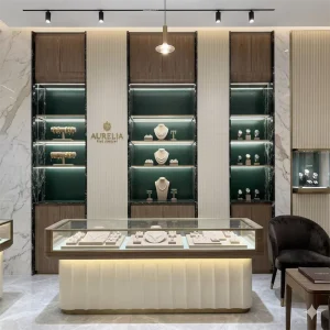 LED Glass Showcase with Wood Wall Cabinet Set Jewelry Display Counter