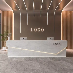 LED Grey Reception Desk I Shape Front Desk Reception Counter Customized Special Style Company Desk for Sale