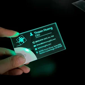 LED Light Acrylic Name Tag and Business Card Holder with Laser Engraving and Multicolor Edges