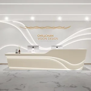 LED Light Wood Reception Counter for Retail Stores Garment Shops and Offices