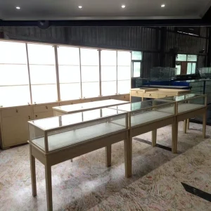 LED Lighting Wooden Jewelry Display Stand and Wrist Watch Cabinet Store Interior Layout Design Showcases