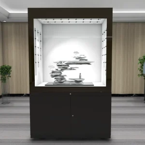 LED-Lit Glass Showcase Display Cabinet for Museum Exhibits, Gems, Minerals, and Rock Collections