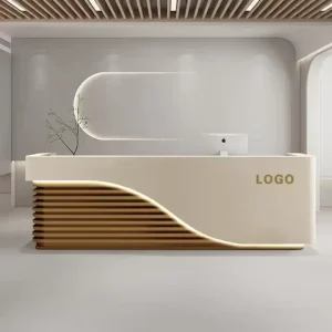 LED-Lit Wooden Reception Desk White MDF for Clinics Nail Salons Hotels Gyms or Hospitals