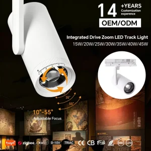 LED Track Light Manufacturer Dimmable Focusable 10 55° Zoom COB Spotlight for Museum Gallery Retail with CE RoHS SAA