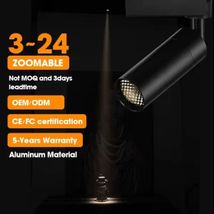 LED Track Spotlight 3° Ra97 CRI Anti Glare Dimmable Zoomable for Art Gallery