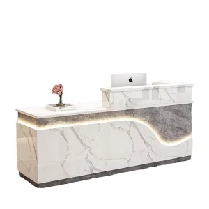 LED Wood Half-Round Reception Desk with Modern Curved Modular Front Counter for Offices Salons Homes Bars and Hotels
