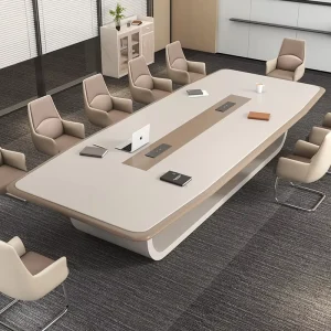 Lacquered Wood Multi-Person Negotiation Desk Chair and Long Conference Table