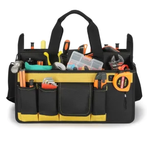 Large-Capacity Empty 18-Pocket Tool Storage Organizer Bag for Electricians, Mechanics, and Plumbers