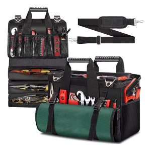 Large Capacity Tool Organizer Bag with Adjustable Shoulder Strap and Rubber Handle