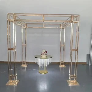 Large Electroplated Square Frame Wedding Stage Backdrop Stand Metal Gold Flower Arches