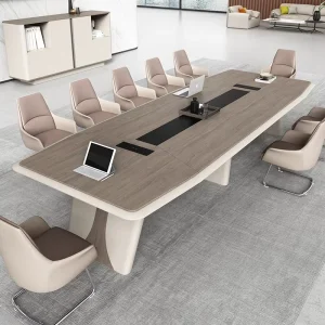 Large Rectangular Wood-Lacquered Conference Table Set for Meeting Rooms