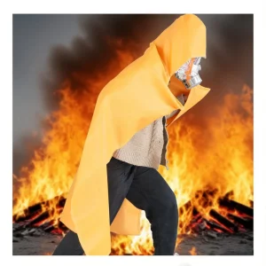 Large Sized Fiberglass Fireproof Cloak with Hood Fire Blanket CE Certified 0.45mm Thick for Personal Fire Protection and Escape