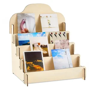 Large Wooden Greeting Card Display Stand Brochure Photo Rack Counter Jewelry Snack Holder for Vendors Retail