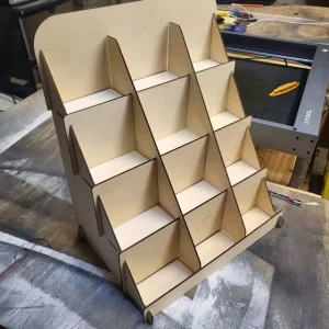 Laser-Cut Custom Wooden Plywood Display Stand for Stickers, Candles, and Jewelry with Multiple Quantity Slots