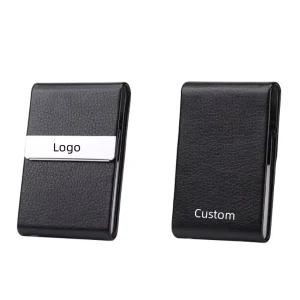 Leather Business Card Case with Metal Slim Name Card Holder