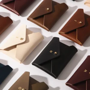 Leather Card Wallet Personalized Business Card Holder Envelope Shape Thick Leather Pouch Custom Card Holder Wallet