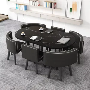 Leather Dining Table and Chair Set for 6 People