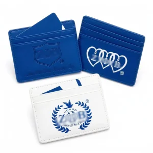 Leather Greek Letter Business Card Holder in Royal Blue and White