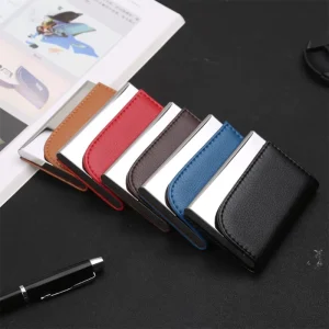 Leather Metal Flip Business Card Holder for Office Organizer Box Case