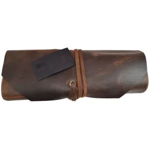 Leather Roll-Up Tool Bag with Pouch for Workshop, Woodworking, Truck, and Motorcycle Storage