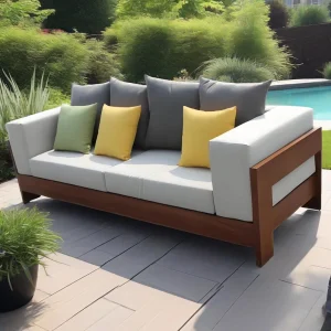 Leisure Modular Teak Wood Sofa Bed for Hospitality Resort Balcony Furniture Two Seat Sofa Chair Wooden Sofa Set Patio Bed Couch