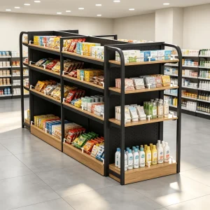 Light Duty Double-Sided Metal Gondola Shelving System for Grocery Store Display